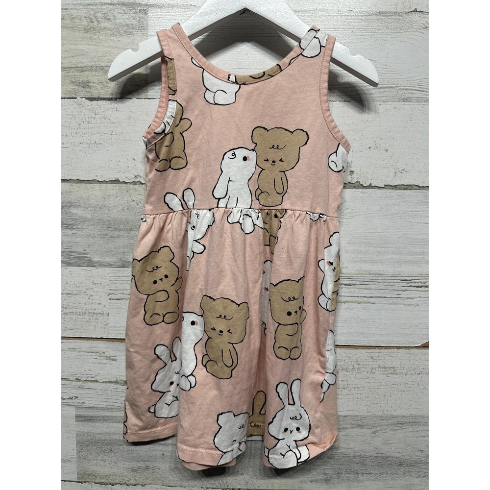 H&M Sleeveless Dress Girls 3/4T Pink Bear Bunny Graphic Kawaii EUC